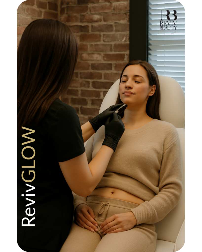 Aesthetic provider performing facial Skinvive injection on a relaxed female client in a modern med spa environment.