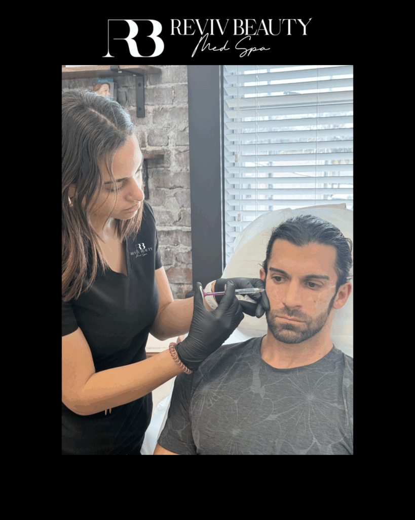 Cheek Contouring in Sanford – WWE’s Mr. Stone receiving cheek filler injection by Kristen, The Needle Ninja at Reviv Beauty Med Spa.