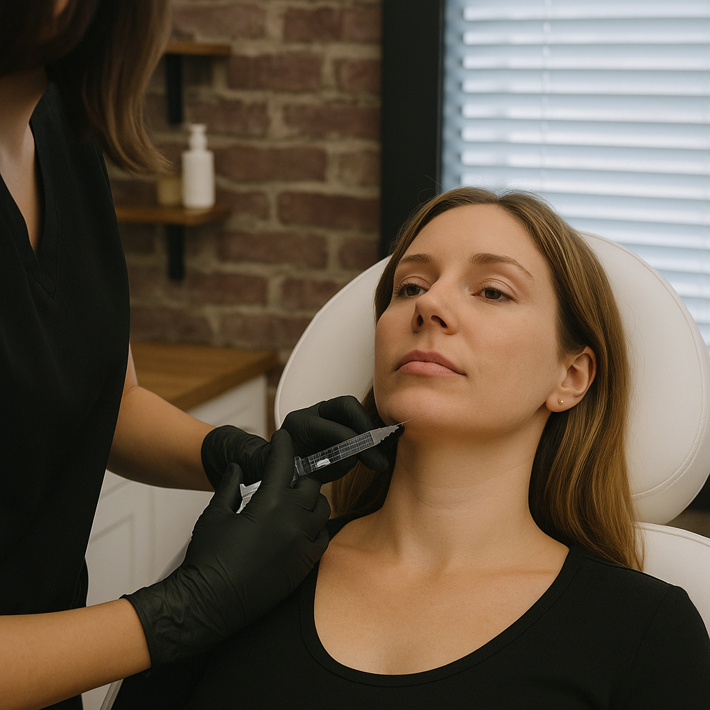 Provider administering jawline filler treatment to a female client at Reviv Beauty in Sanford, FL.