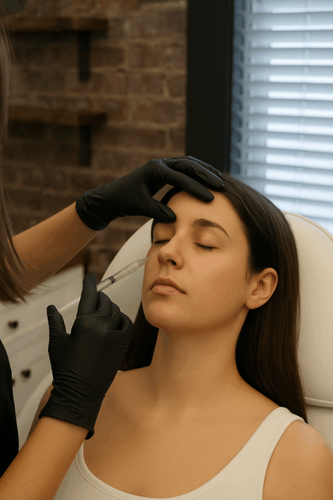 A woman receiving a liquid rhinoplasty treatment with dermal filler at a luxury med spa in Sanford, Florida.