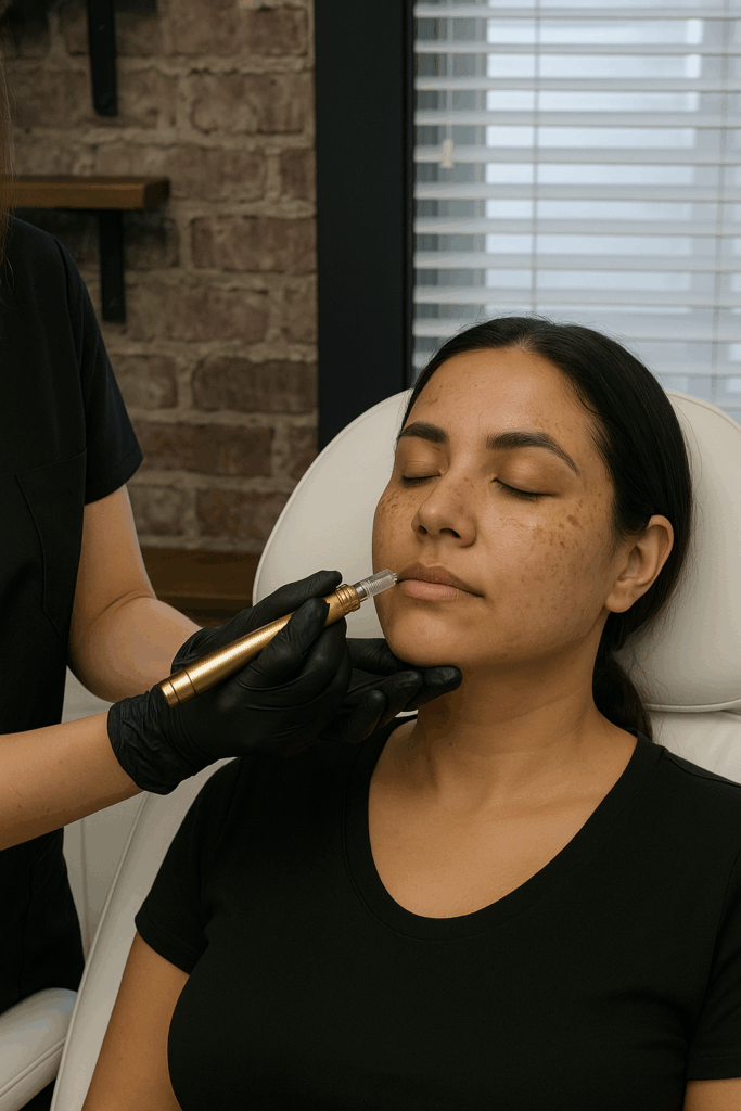 Microneedling treatment for melasma and hyperpigmentation on woman’s face at Reviv Beauty Med Spa in Sanford, FL