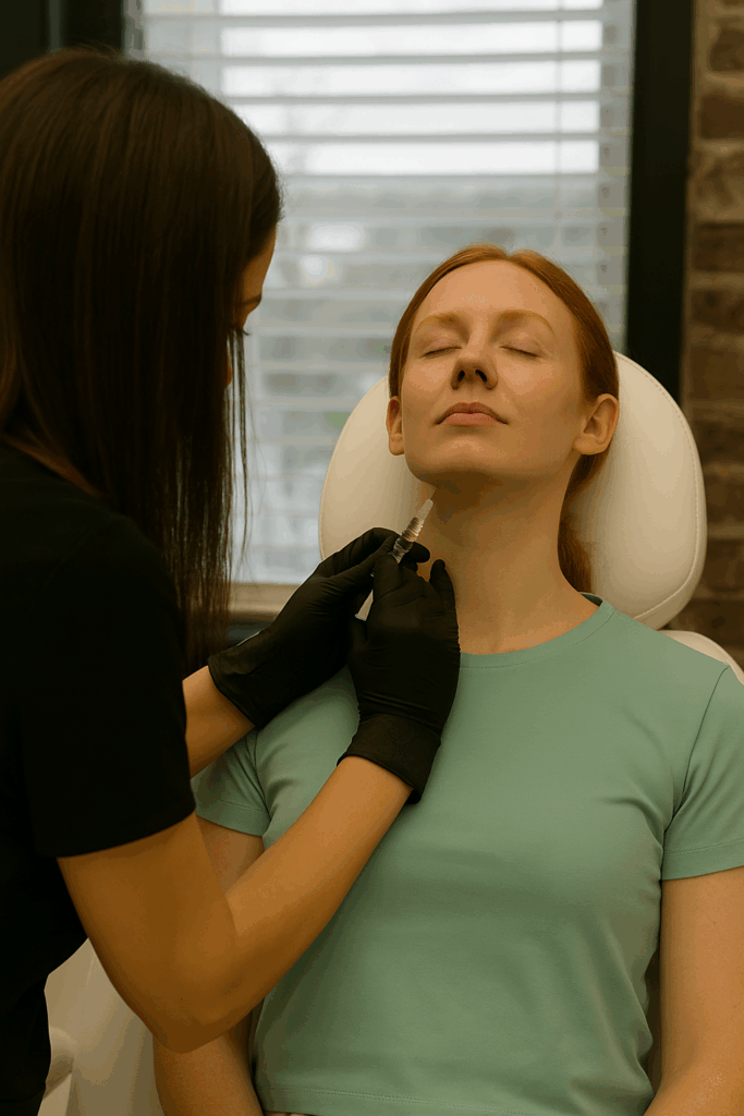 Botox injection for neck bands during Nefertiti Lift treatment at Reviv Beauty Med Spa