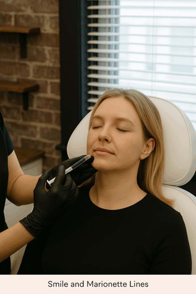 Woman receiving smile and marionette lines treatment with dermal fillers in Sanford, FL at Reviv Beauty
